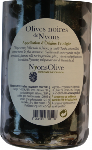 Olives noires de Nyons AOP Nyonsolive contre-étiquette