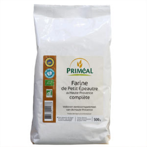 Farine de petit épeautre de Haute-Provence IGP, farine complète et Bio, marque Priméal, sachet 500 g