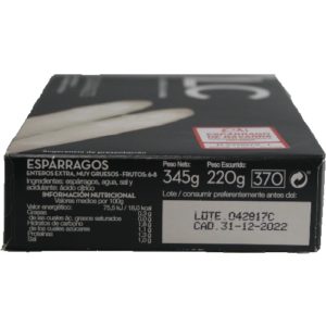 Grosses asperges de Navarre IGP La Catedral de Navarra 345 g / 220 g net égoutté 6 à 8 turjons Valeurs nutritionnelles