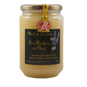 Miel de lavande Label rouge IGP Provence cristallisé couleur jaune très pâle cpresque blanc crémeux Les ruchers de Noé , apiculteur récoltant en Haute Provence