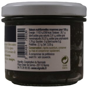 tapenade d'olives noires de nyons AOP valeurs nutritionnelles :
