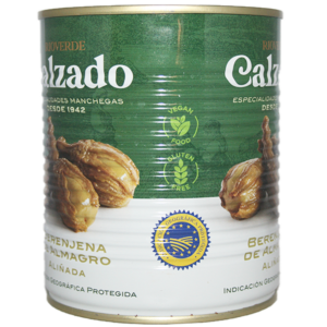 Aubergines d'Almagro IGP, produit séculaire du sud de l'Espagne. Fermentées et conservées dans du vinaigre. Produit d'exception, peu connu