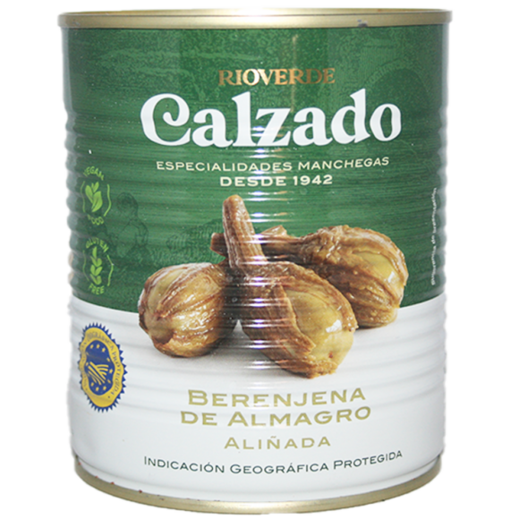 Aubergines d'Almagro IGP, produit séculaire du sud de l'Espagne. Fermentées et conservées dans du vinaigre. Produit d'exception, peu connu