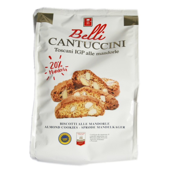 Cantuccini toscani IGP croquants aux amandes et au miel italiens. Spécialité toscane amandes 22%, miel et beurre de qualité supérieure. Prado Belli en sachet