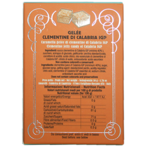 Clementine de Calabre IGP sous forme de Pâte de fruit. Minimum 40% de fruit. Riche en goût, pratique à emporter partout et en toute saison.