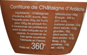 confiture de châtaigne d'Ardèche AOP Sabaton, composition recette traditionnelle
