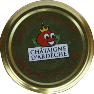 confiture de châtaignes d'Ardèche AOP Sabaton, couvercle avec logo de l'AOP - Originel l'épicerie fine en ligne spécialisée AOP IGP et STG