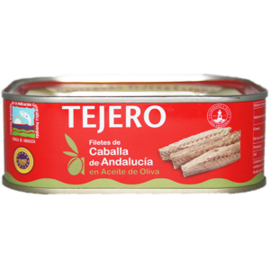 maquereaux d'Andalousie IGP Caballa de Andalucia, conserve artisanale tejero à l'huile d'olive, filets pelés à la main, produit espagnol, région de Huelva