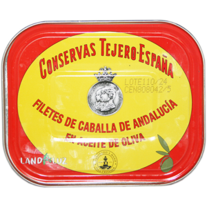 maquereaux d'Andalousie IGP Caballa de Andalucia, conserve artisanale tejero à l'huile d'olive, filets pelés à la main, produit espagnol, région de Huelva
