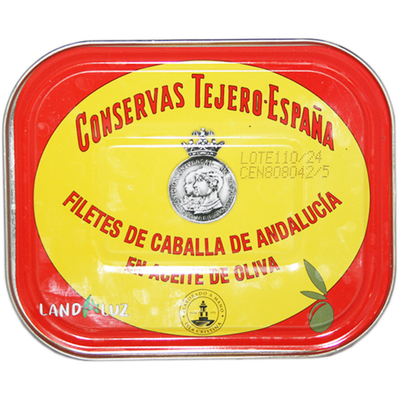 maquereaux d'Andalousie IGP Caballa de Andalucia, conserve artisanale tejero à l'huile d'olive, filets pelés à la main, produit espagnol, région de Huelva