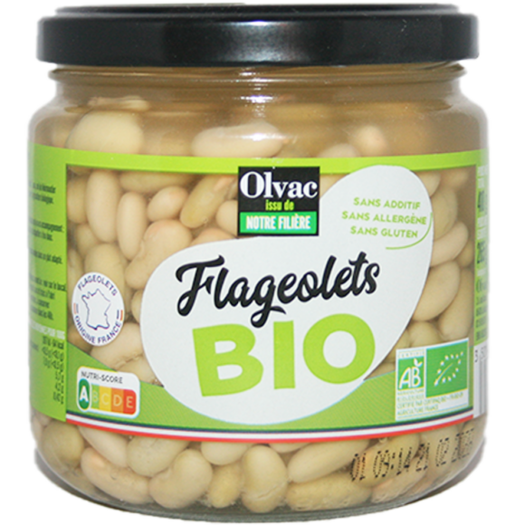 Flageolets bio olvac. Produit en conserve, peau fine, texture fondante, facile à utiliser. Riches en protéines, bon accompagnement de plats.