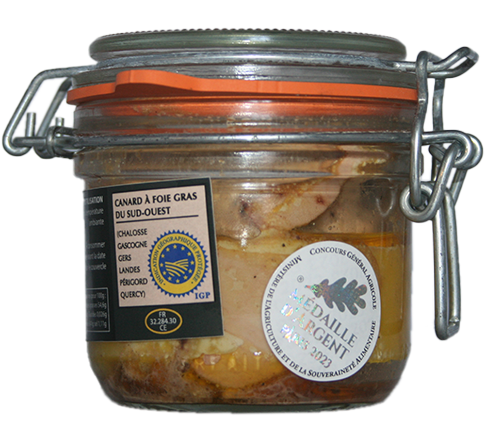 foie gras de canard entier du Sud Ouest IGP du Gers. Parfaitement assaisonné. Issu d'un élevage traditionnel en plein air et engraissé avec du maïs grain