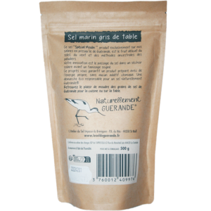 Gros sel de Guérande IGP, texture friable, saveur fine riche en oligo-éléments. Récolté à la main dans les marais salants de Guérande, idéal pour un moulin.