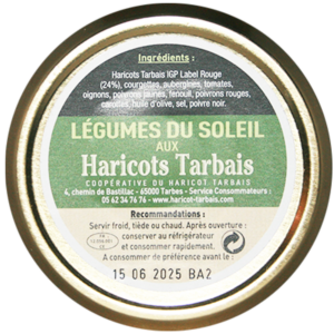 Les légumes du soleil aux haricots tarbais IGP : courgettes, aubergines, tomate, oignons, poivrons. Saveurs méditerranéennes. Production locale.