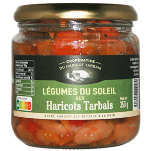 Les légumes du soleil aux haricots tarbais IGP : courgettes, aubergines, tomate, oignons, poivrons. Saveurs méditerranéennes. Production locale.