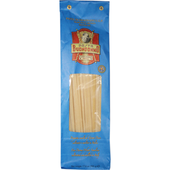 Bavette pasta di Gragnano IGP. Tréfilé au bronze, rugeuses, poreuses, parfaites pour absorber les sauces. Semoule de blé dur (13% protéines)