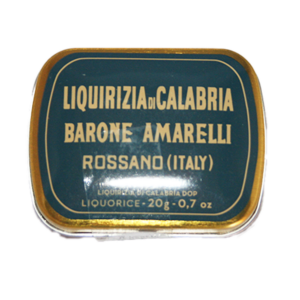 Liquirizia di Calabria DOP, reglisse italienne. Produit en Calabre, petit bonbon concentrés en réglisse présentés dans une belle boite métallique.