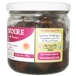 olives noires grossane de la vallée des Baux-de-Provence AOP, marron, à noire. Piquées au sel de camargue, saveur fraiche non fermentée, vin rouge, noix