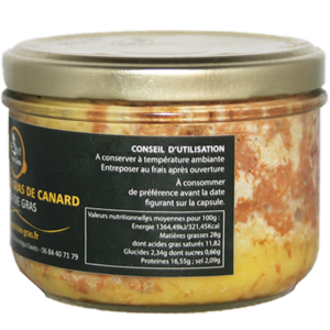 Pâté de canard au foie gras IGP avec 25% de foie gras. Viande de canard à foie gras du Gers IGP et foie gras. Produit fermier traditionnel du Sud-Ouest.