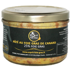 Pâté de canard au foie gras IGP avec 25% de foie gras. Viande de canard à foie gras du Gers IGP et foie gras. Produit fermier traditionnel du Sud-Ouest.