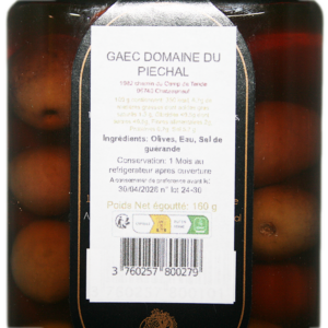 Olives de Nice AOP AOC appellation d'origine protégée Domaine du Piechal bocal 180 g