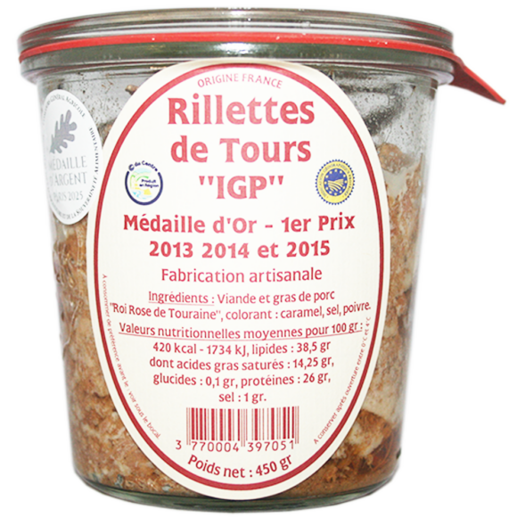 Rillettes de Tours IGP Verrine traditionnelle 450g - Saveurs Gourmandes du Val de Loire
