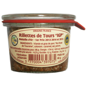 Rillettes de Tours IGP Verrine traditionnelle format individuel - Saveurs Gourmandes du Val de Loire - Médaille d'argent Concours général agricole 2026 - Viande de porc rose de Touraine