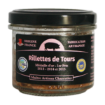 Rillettes de Tours IGP. Conserve de 80g, reflet des traditions de la région val de loire. Texture onctueuse et saveur puissante.