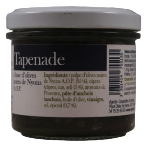 tapenade à base d'olives de Nyons AOP, câpres, pâte d'anchois