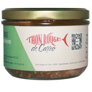 Thon rouge de ligne à l'huile d'olive bio. Pêché de manière artisanale en Mediterranée, sur la côte bleu. Texture ferme et fondante, et saveur délicate.