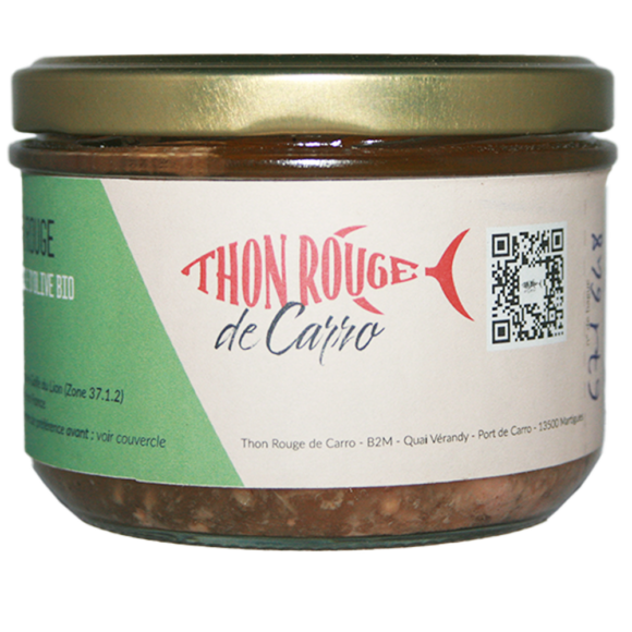 Thon rouge de ligne à l'huile d'olive bio. Pêché de manière artisanale en Mediterranée, sur la côte bleu. Texture ferme et fondante, et saveur délicate.