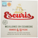 Très grosses moules de Galice AOP à l'escabèche préparées à la main frites à l'huile d'olive, très charnues à la texture fondante